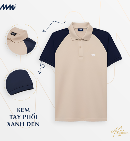 Áo Polo Nam Nữ Cotton Raglan Classic MIA STYLE | Phối Tay Năng Động, Thoáng Mát